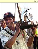 Cronje after winning the test match series against England in Pretoria in 2000