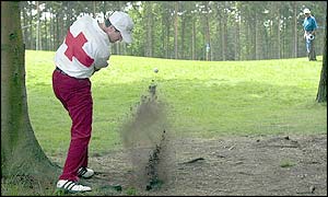 Steve Webster tees off the rough 