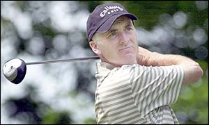 Philip Price tees off at the fifth hole 