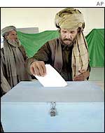 A district representative voting to elect his regional delegate to the loya jirga