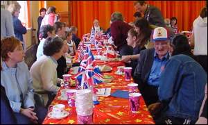 Residents of Edward Street in Wrexham celebrate