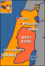 Map of Israel, showing Haifa, Megiddo and Jenin