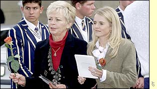 San-Marie Cronje and Bertha Cronje depart after the service