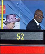 The Queen on a bus with Eugene Collymore