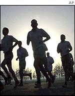 Indian soldiers during morning exercise