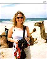Caroline with camels in Australia