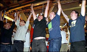 Fans celebrate at Old Trafford