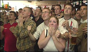 England fans in the Sports Cafe in Haymarket, London