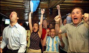 Argentinian soccer fans Alejandro Berney, Analia Acciardi, Alan Gegenschatz and Alejandro Castro