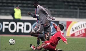 Marc-Vivien Foe in action for Lyon