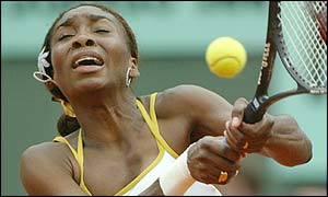 Venus Williams grimaces as she struggles in the French Open final