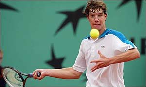 Richard Gasquet prepares to hit a forehand in the French Open boys' singles final