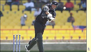 Kiwi captain Stephen Fleming lofts the ball down the ground