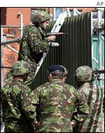 The interface wall between the Protestant Cluan Place area of the Albertbridge road, and the Catholic Clandeboye Drive area in Short Strand