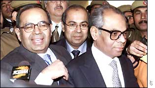 The Hinduja brothers emerging from a Delhi court