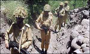 Pakistani soldiers patrol the line of control