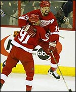 Brendan Shanahan celebrates scoring his team's third goal