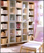 An Ikea living room, showing storage solutions