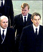 Prime Minister Tony Blair with Tory leader Iain Duncan Smith and Liberal Democrat leader Charles Kennedy