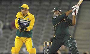 Inzamam ul-Haq smashes away a four