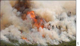 A fire set by the Flathead Hotshot crews burns on Horse Mountain 