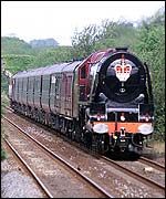 Duchess of Sutherland pulls the royal train into Llanfair PG on Anglesey 