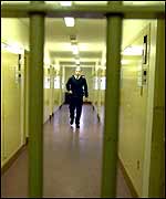 Prison guard seen through bars