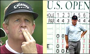 Colin Montgomerie (left) shoots 75 but Nick Faldo in amongst the leaders after his level-par 70
