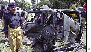 One of the vehicles damaged in the blast 
