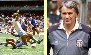 Diego Maradona scores his second goal against England, dumping Robson's side out at the quarter-final stage