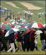 The crowds shelter at Bethpage State Park, New York