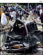 Car damaged in the bomb blast