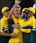 Brett Lee celebrates