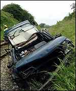 Wreckage under the bridge