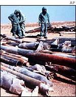 Destroyed Iraqi rockets filled with the chemical Sarin