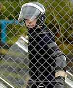 Officer in riot gear at Lowmoss prison