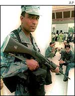 Policeman outside the Nepali Congress convention