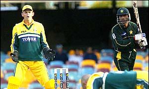 Darren Lehmann gets hit on the head by an errant ball