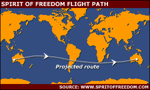 Map showing projected flight path of the balloon