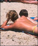 Sunbathers on the beach at St Tropez