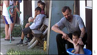 Refugees from Croatia at camp outside Belgrade