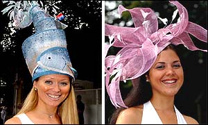 Two ladies with brightly-coloured hats