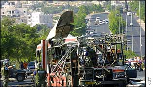 Bombed out bus in southern Jerusalem 