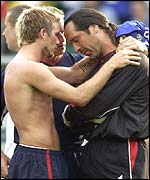 David Beckham consoles David Seaman after England's defeat