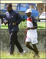 Carl Hooper leads West Indies on a training run