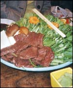 Whalemeat, water cress and tofu