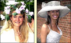 Two female racegoers enjoy the last day of the race meeting at Ascot