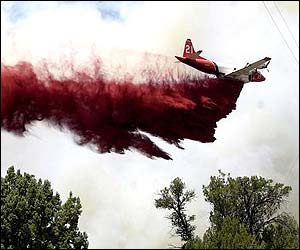 Tanker drops water on the fire