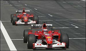 Ferrari resist the temptation to use team orders as they had done in Austria even though Schumacher seemed to be faster