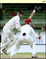 Chris Harris is almost caught at short leg early on